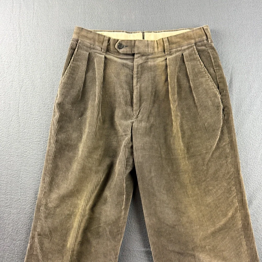 Vintage LL Bean Double Pleated Corduroy Pants Men's 33 (Fits 32x32) Brown Faded